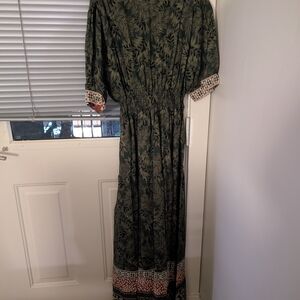 Bohme Olive Leaf Print Maxi Dress